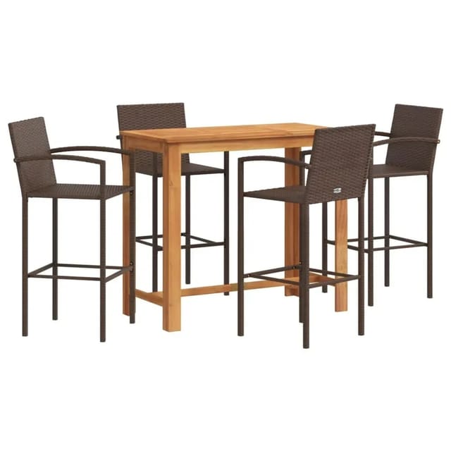vidaXL 5-Tlg Gartenbar-Set Braun Massivholz Akazie und Poly Rattan 3295288
