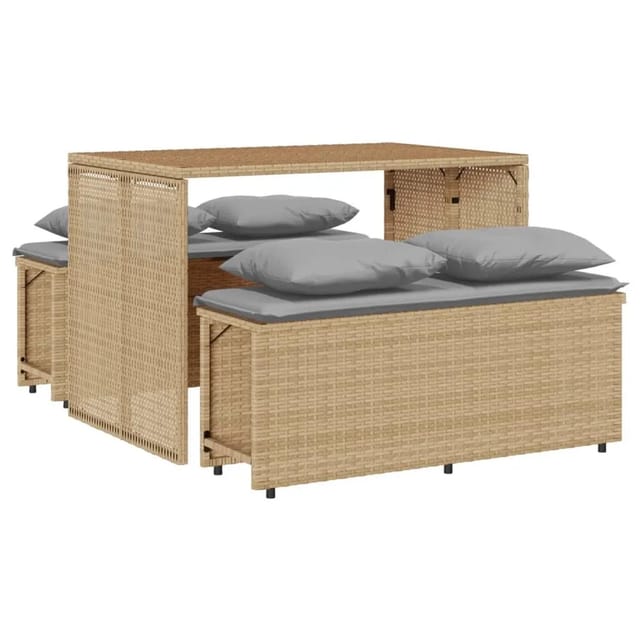 vidaXL 3-Tlg Garten-Essgruppe mit Kissen Beige Poly Rattan 4003905