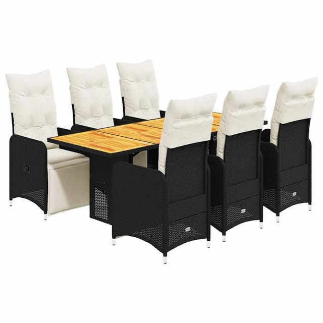vidaXL 7-Tlg Garten-Bistro-Set mit Kissen Schwarz Poly Rattan 3277133