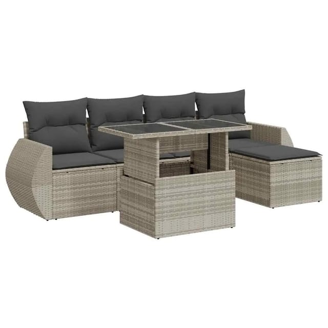 vidaXL 6-Tlg Garten-Sofagarnitur mit Kissen Hellgrau Poly Rattan 3326623