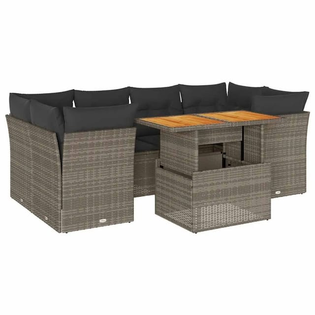 vidaXL 7-Tlg Garten-Sofagarnitur mit Kissen Grau Poly Rattan 3326895