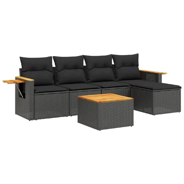 vidaXL 6-Tlg Garten-Sofagarnitur mit Kissen Schwarz Poly Rattan 3226762