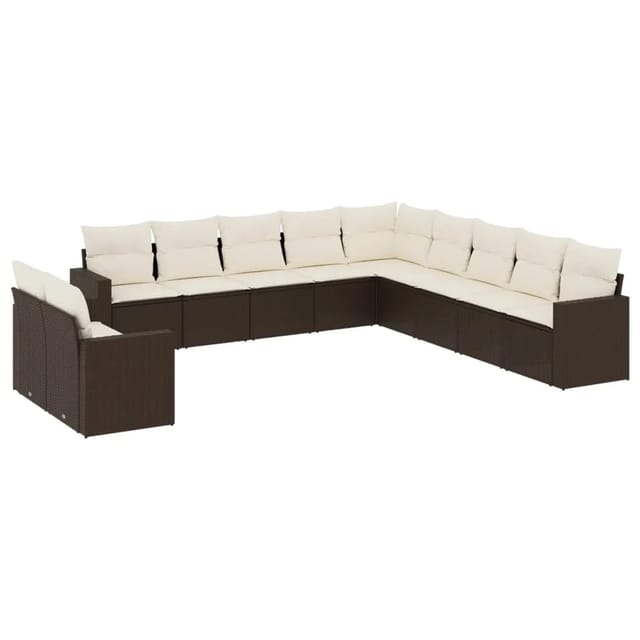 vidaXL 11-Tlg Garten-Sofagarnitur mit Kissen Braun Poly Rattan 3219183