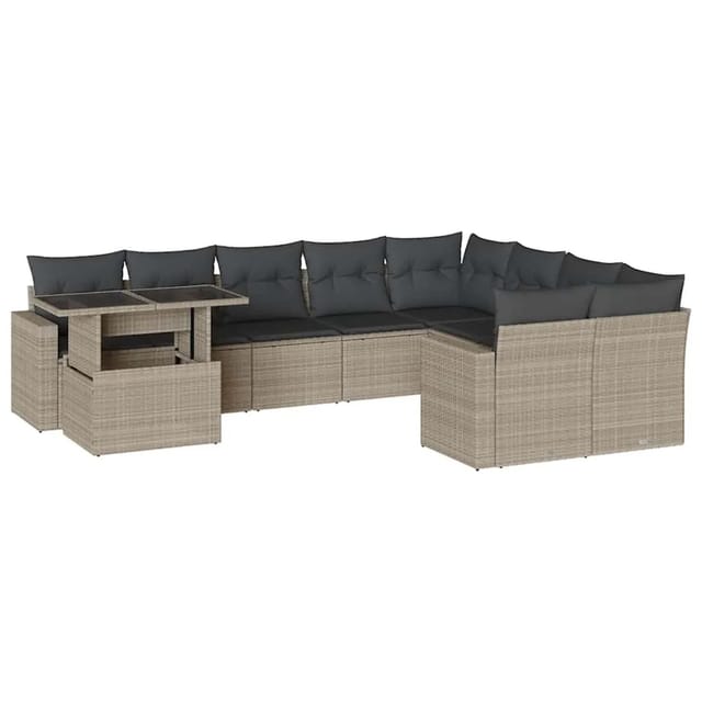 vidaXL 10-Tlg Garten-Sofagarnitur mit Kissen Hellgrau Poly Rattan 3267512