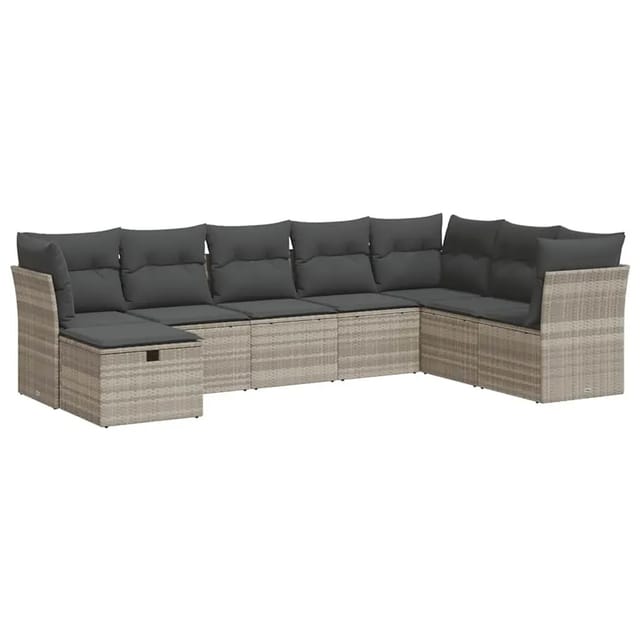vidaXL 8-Tlg Garten-Sofagarnitur mit Kissen Hellgrau Poly Rattan 3325338