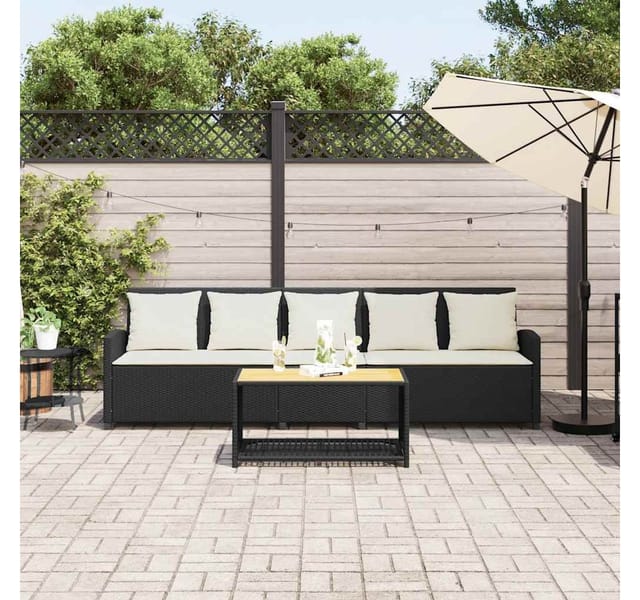 vidaXL Gartensofa 5-Sitzer mit Kissen Schwarz Poly Rattan 4104111