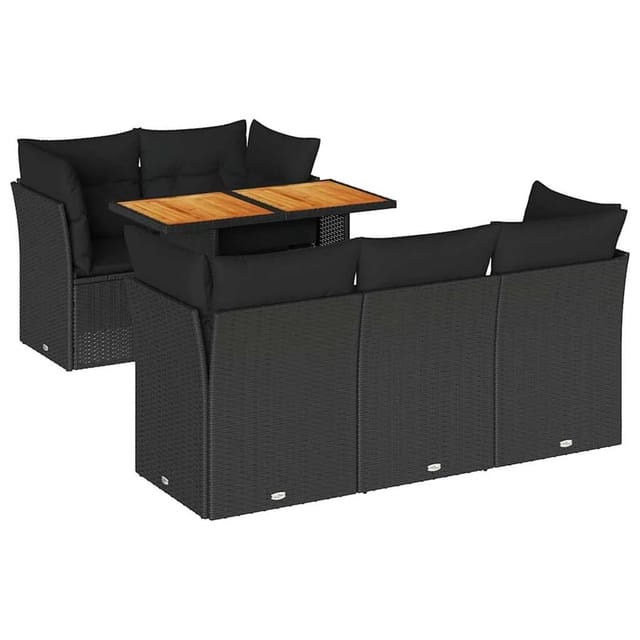 vidaXL 6-Tlg Garten-Sofagarnitur mit Kissen Schwarz Poly Rattan 3326883