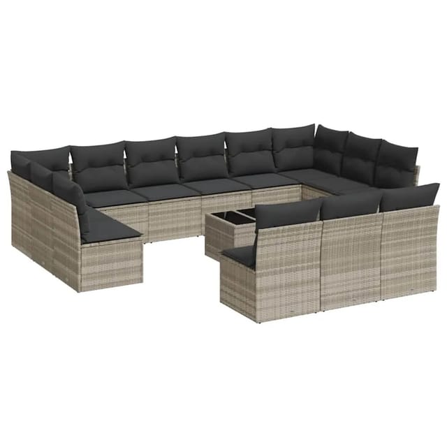 vidaXL 14-Tlg Garten-Sofagarnitur mit Kissen Hellgrau Poly Rattan 3218402