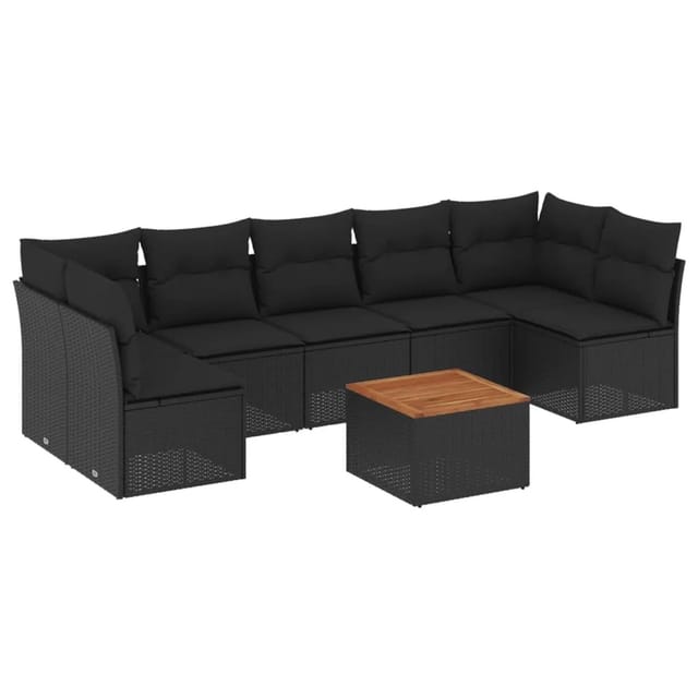 vidaXL 8-Tlg Garten-Sofagarnitur mit Kissen Schwarz Poly Rattan 3255901