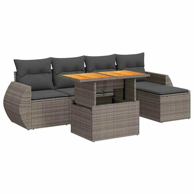 vidaXL 6-Tlg Garten-Sofagarnitur mit Kissen Grau Poly Rattan 3327252
