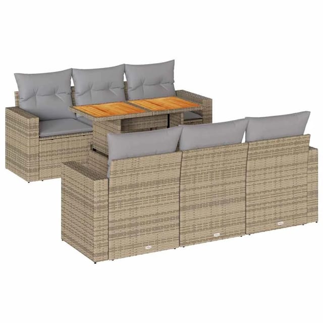 vidaXL 7-Tlg Garten-Sofagarnitur mit Kissen Beige Poly Rattan 3326999