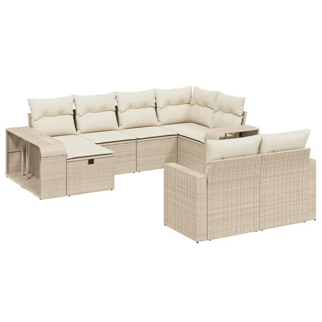 vidaXL 10-Tlg Garten-Sofagarnitur mit Kissen Beige Poly Rattan 3266238