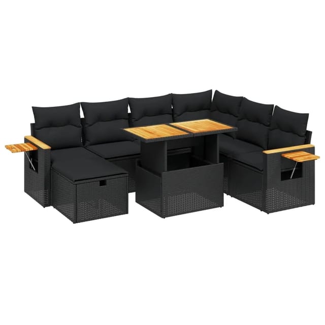 vidaXL 8-Tlg Garten-Sofagarnitur mit Kissen Schwarz Poly Rattan 3276156