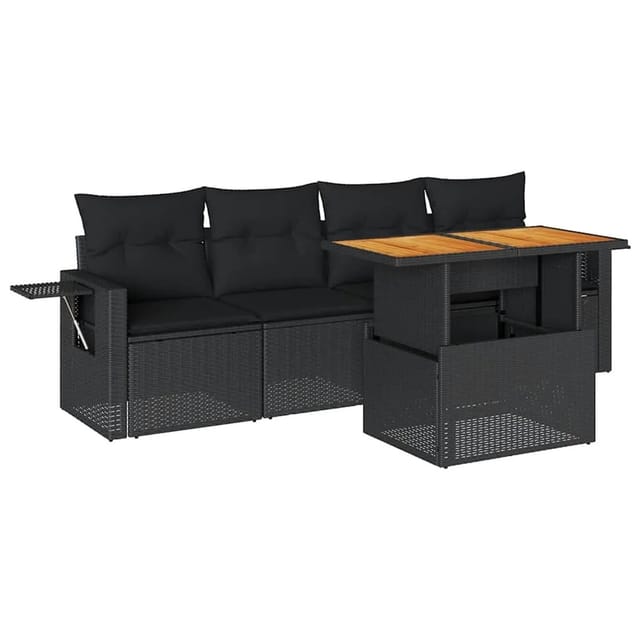 vidaXL 5-Tlg Garten-Sofagarnitur mit Kissen Schwarz Poly Rattan 3327093