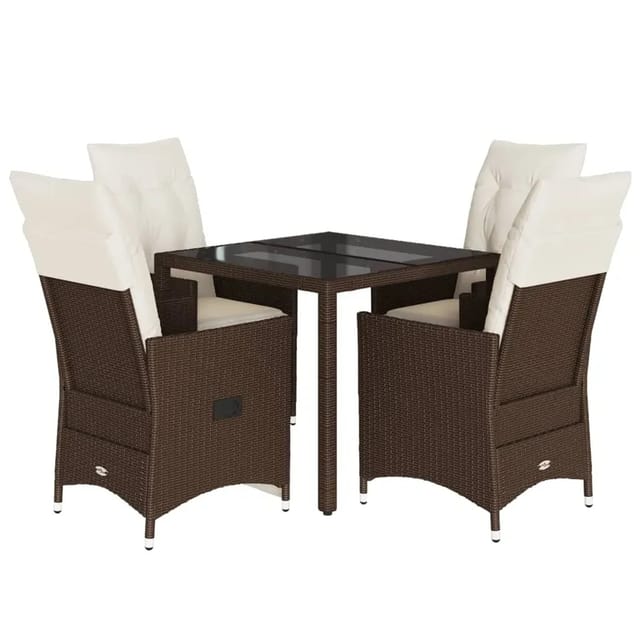 vidaXL 5-Tlg Garten-Essgruppe mit Kissen Braun Poly Rattan 3276769
