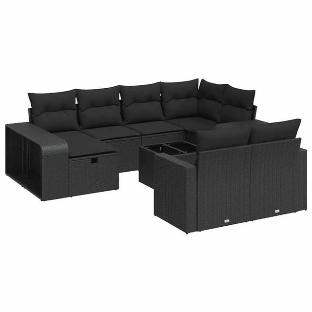 vidaXL 11-Tlg Garten-Sofagarnitur mit Kissen Schwarz Poly Rattan 3326069