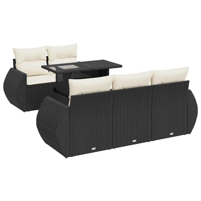 vidaXL 6-Tlg Garten-Sofagarnitur mit Kissen Schwarz Poly Rattan 3326567