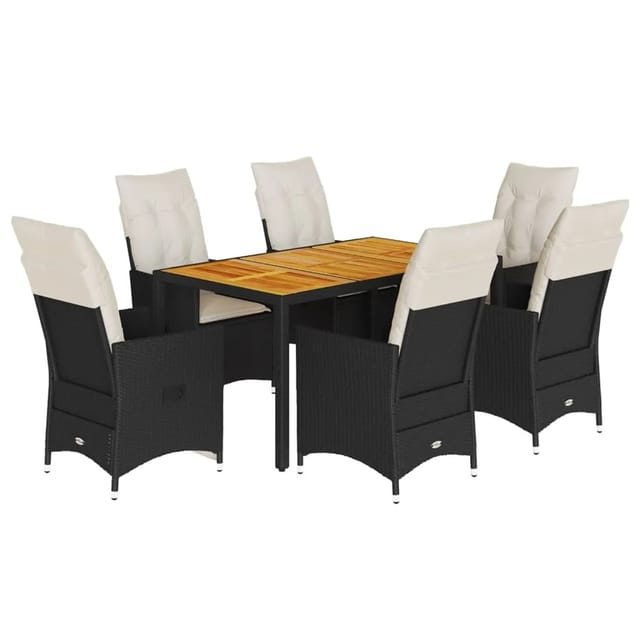 vidaXL 7-Tlg Garten-Essgruppe mit Kissen Schwarz Poly Rattan 3276684