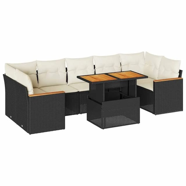 vidaXL 8-Tlg Garten-Sofagarnitur mit Kissen Schwarz Poly Rattan 3327458