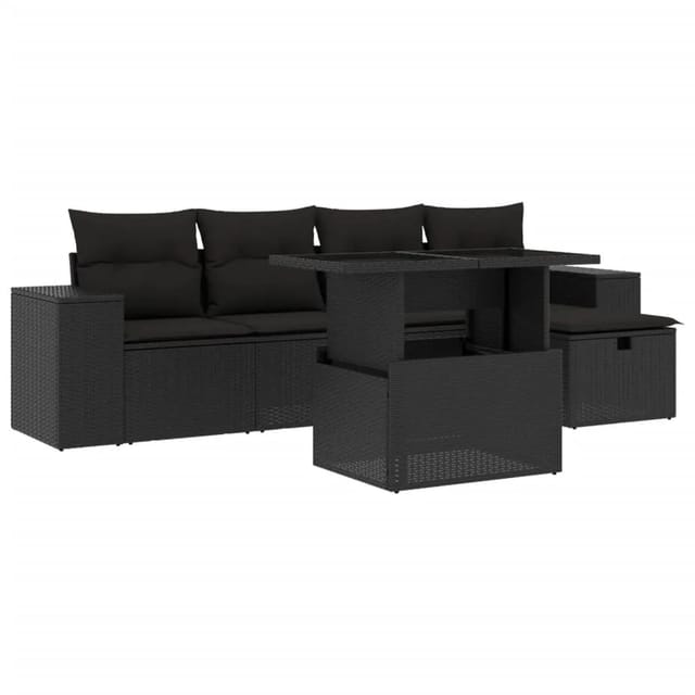 vidaXL 6-Tlg Garten-Sofagarnitur mit Kissen Schwarz Poly Rattan 3275285
