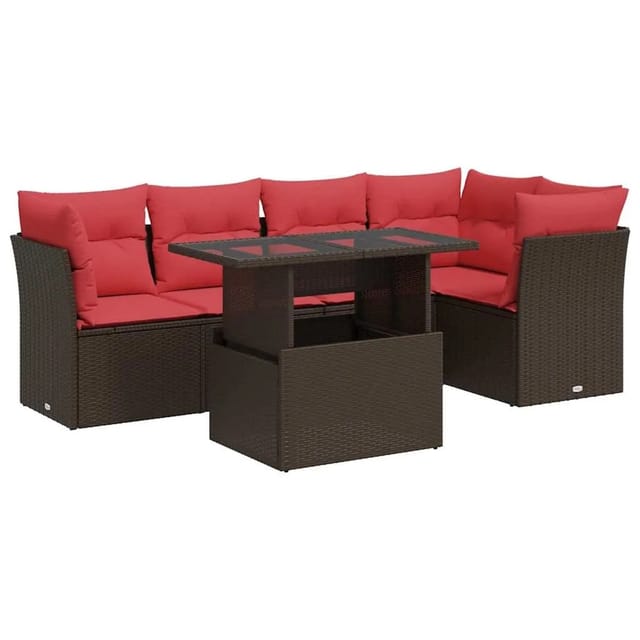 vidaXL 6-Tlg Garten-Sofagarnitur mit Kissen Braun Poly Rattan Akazie 3326165