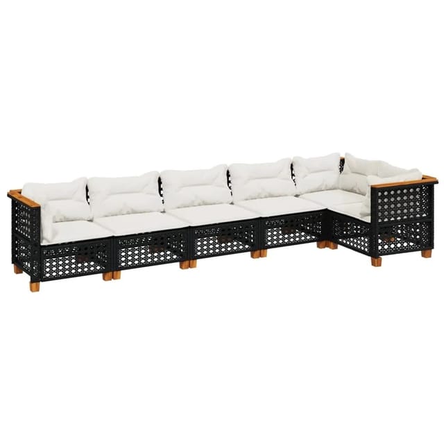vidaXL 6-Tlg Garten-Sofagarnitur mit Kissen Schwarz Poly Rattan 3261848