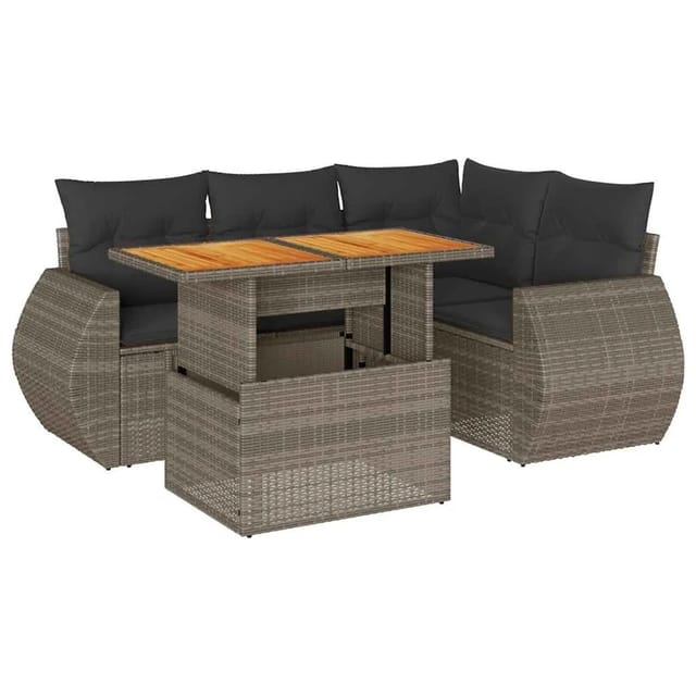 vidaXL 5-Tlg Garten-Sofagarnitur mit Kissen Grau Poly Rattan 3327259