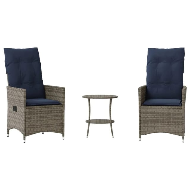 vidaXL 3-Teiliges Bistro-Set mit Kissen Grau Poly Rattan 365656
