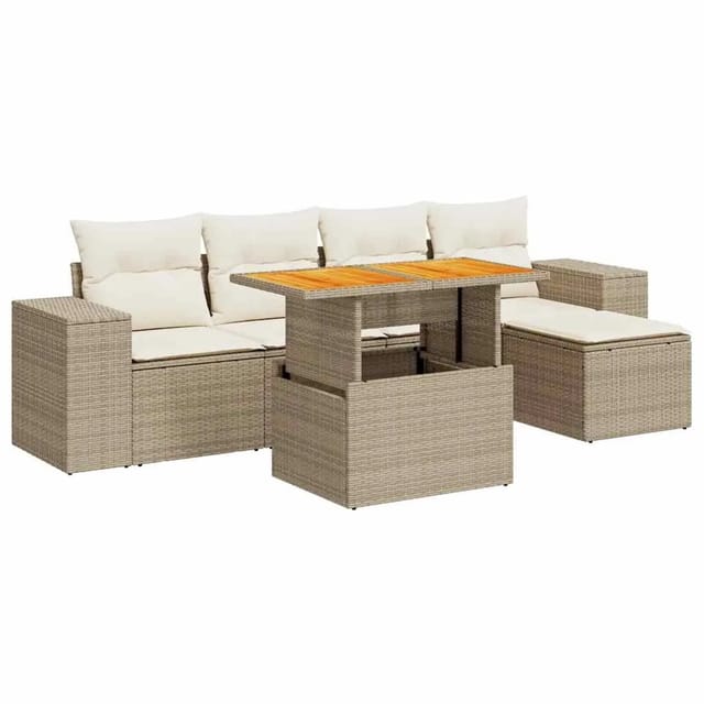 vidaXL 6-Tlg Garten-Sofagarnitur mit Kissen Beige Poly Rattan 3327362