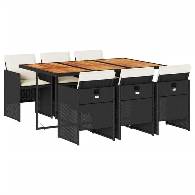 vidaXL 7-Tlg Garten-Essgruppe mit Kissen Schwarz Poly Rattan 3277682