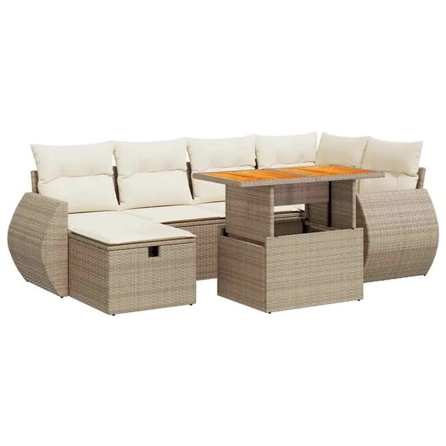 vidaXL 8-Tlg Garten-Sofagarnitur mit Kissen Beige Poly Rattan Akazie 3328059