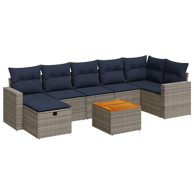 vidaXL 8-Tlg Garten-Sofagarnitur mit Kissen Grau Poly Rattan 3325799