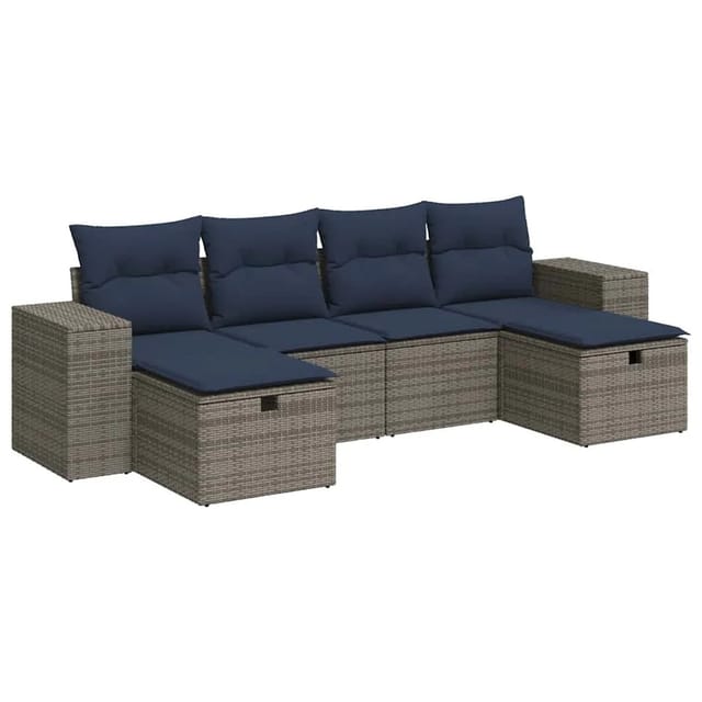 vidaXL 6-Tlg Garten-Sofagarnitur mit Kissen Grau Poly Rattan 3325727