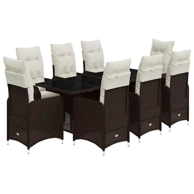 vidaXL 9-Tlg Garten-Bistro-Set mit Kissen Braun Poly Rattan 3277074