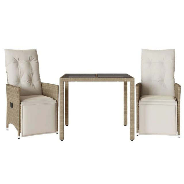 vidaXL 3-Tlg Garten-Bistro-Set mit Kissen Beige Poly Rattan 3276937