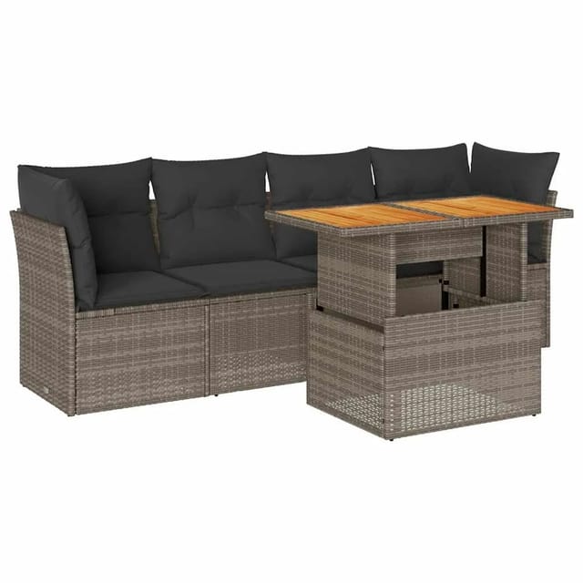 vidaXL 5-Tlg Garten-Sofagarnitur mit Kissen Grau Poly Rattan 3326881