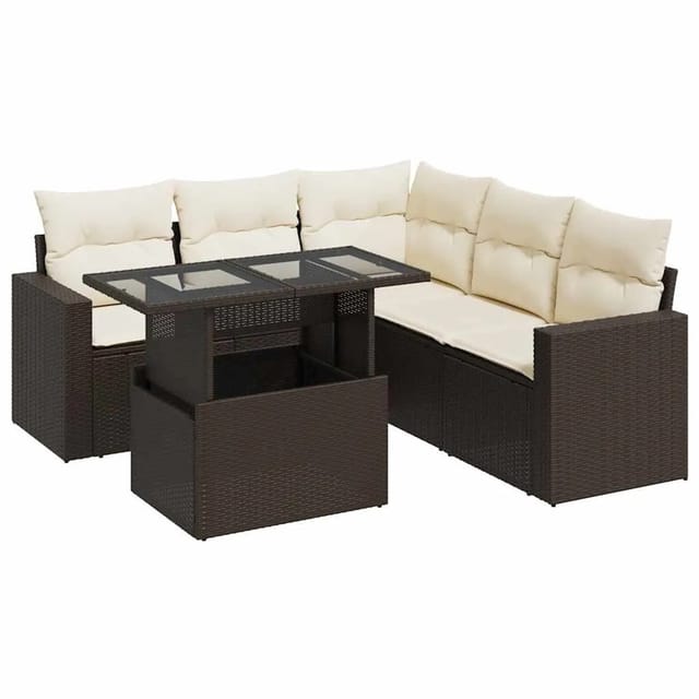 vidaXL 6-Tlg Garten-Sofagarnitur mit Kissen Braun Poly Rattan 3326324