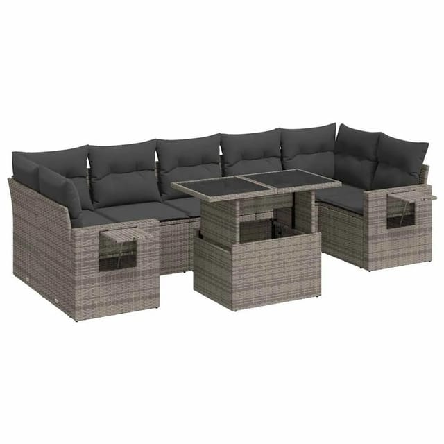 vidaXL 8-Tlg Garten-Sofagarnitur mit Kissen Grau Poly Rattan 3326441