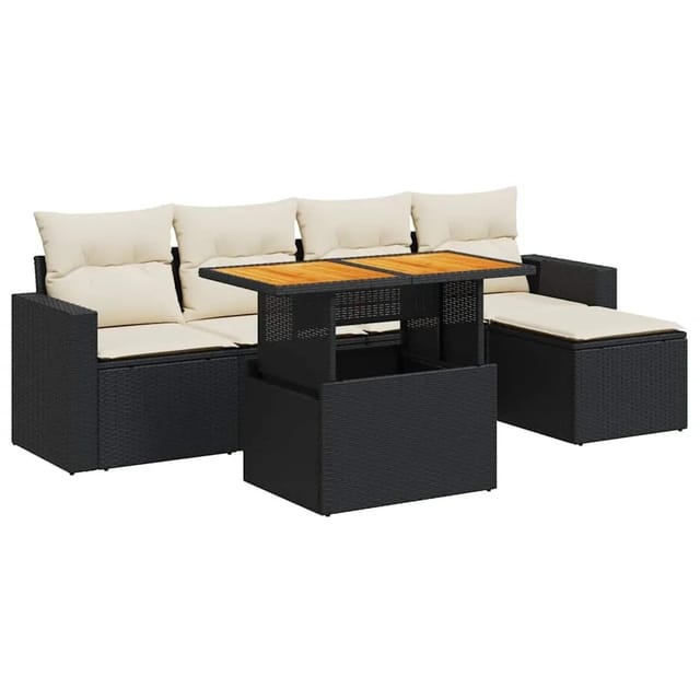 vidaXL 6-Tlg Garten-Sofagarnitur mit Kissen Schwarz Poly Rattan 3327024