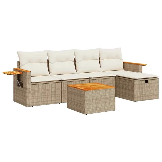 vidaXL 6-Tlg Garten-Sofagarnitur mit Kissen Beige Poly Rattan 3325964