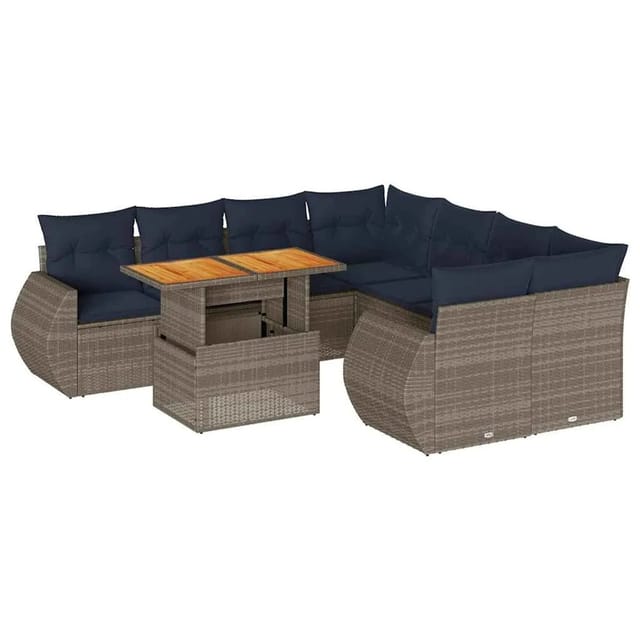 vidaXL 9-Tlg Garten-Sofagarnitur mit Kissen Grau Poly Rattan 3327246
