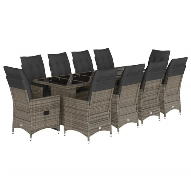 vidaXL 11-Tlg Garten-Bistro-Set mit Kissen Grau Poly Rattan 3277242