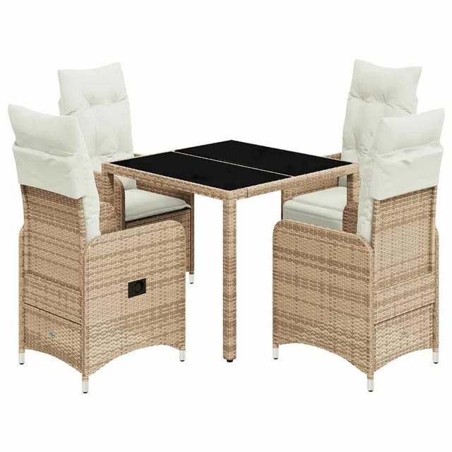 vidaXL 5-Tlg Garten-Bistro-Set mit Kissen Beige Poly Rattan 3277097