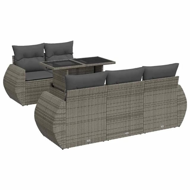 vidaXL 6-Tlg Garten-Sofagarnitur mit Kissen Grau Poly Rattan 3326571