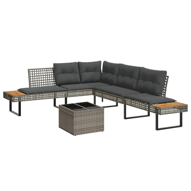 vidaXL 2-Tlg Garten-Sofagarnitur mit Kissen Grau Poly Rattan Glas 3277495