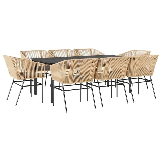 vidaXL 9-Tlg Garten-Essgruppe mit Kissen Braun Poly Rattan Glas 3334624