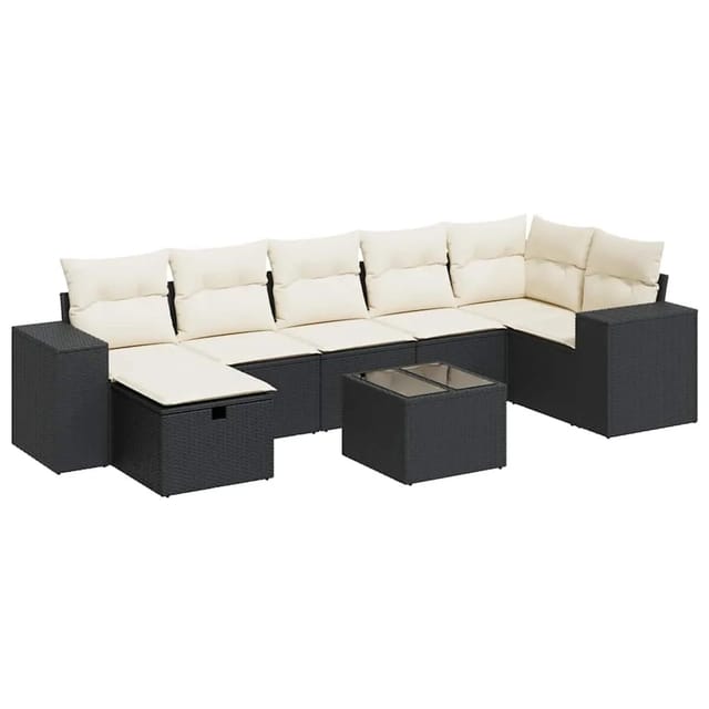 vidaXL 8-Tlg Garten-Sofagarnitur mit Kissen Schwarz Poly Rattan 3325712
