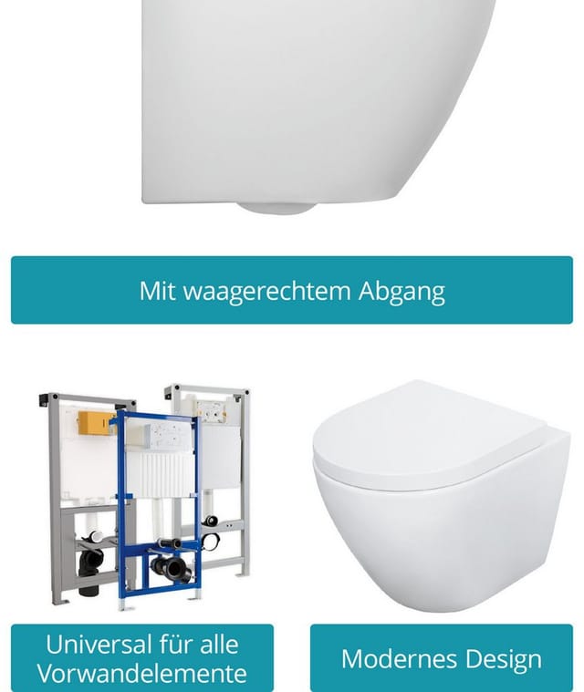 Calmwaters Wand-WC Spülrandlos Raumspar-WC Verkürzt 45 cm Set WC-Sitz Absenkautomatik Weiß 08AB6159
