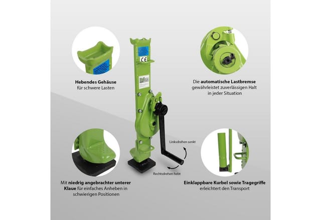 TRUTZHOLM Stockwinde 1500 kg 60-90cm Höhe Automatische Bremse Große Grundplatte