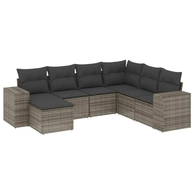 vidaXL 7-Tlg Garten-Sofagarnitur mit Kissen Grau Poly Rattan 3255237